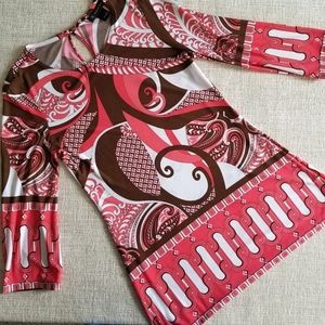 INC International Concepts Brown and Pink Printed Blouse Medium